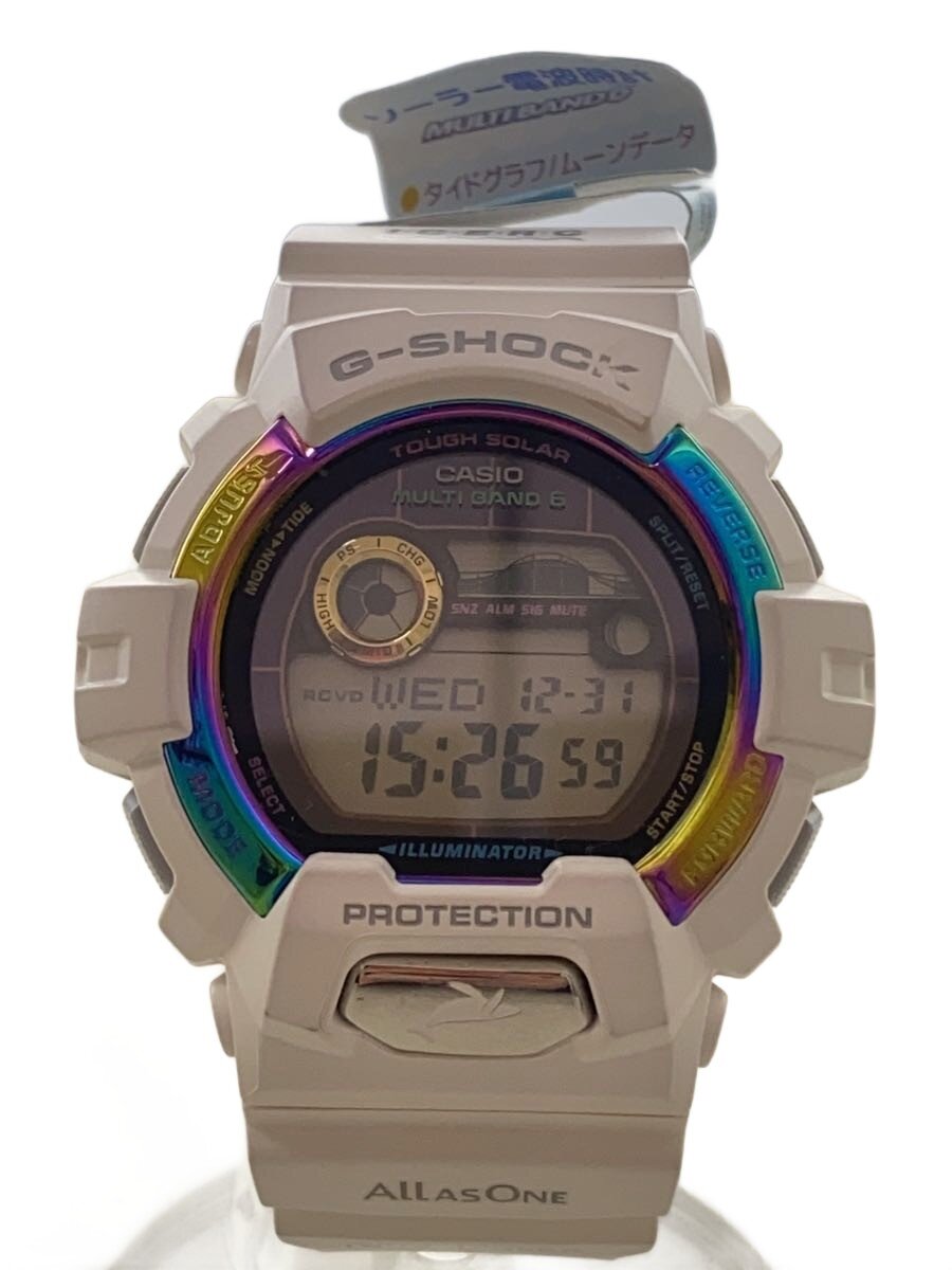【中古】CASIO◆ソーラー腕時計_G-SHOCK/デジタル/ラバー/WHT/プラスチック【服飾雑貨他】