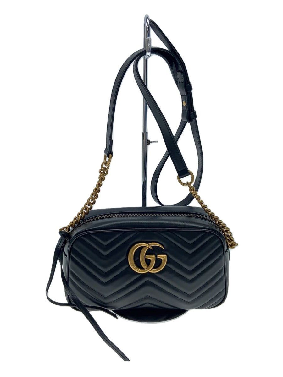 【中古】GUCCI◆チェーンショルダーバッグ_GGマーモント_キルティング/--/BLK【バッグ】