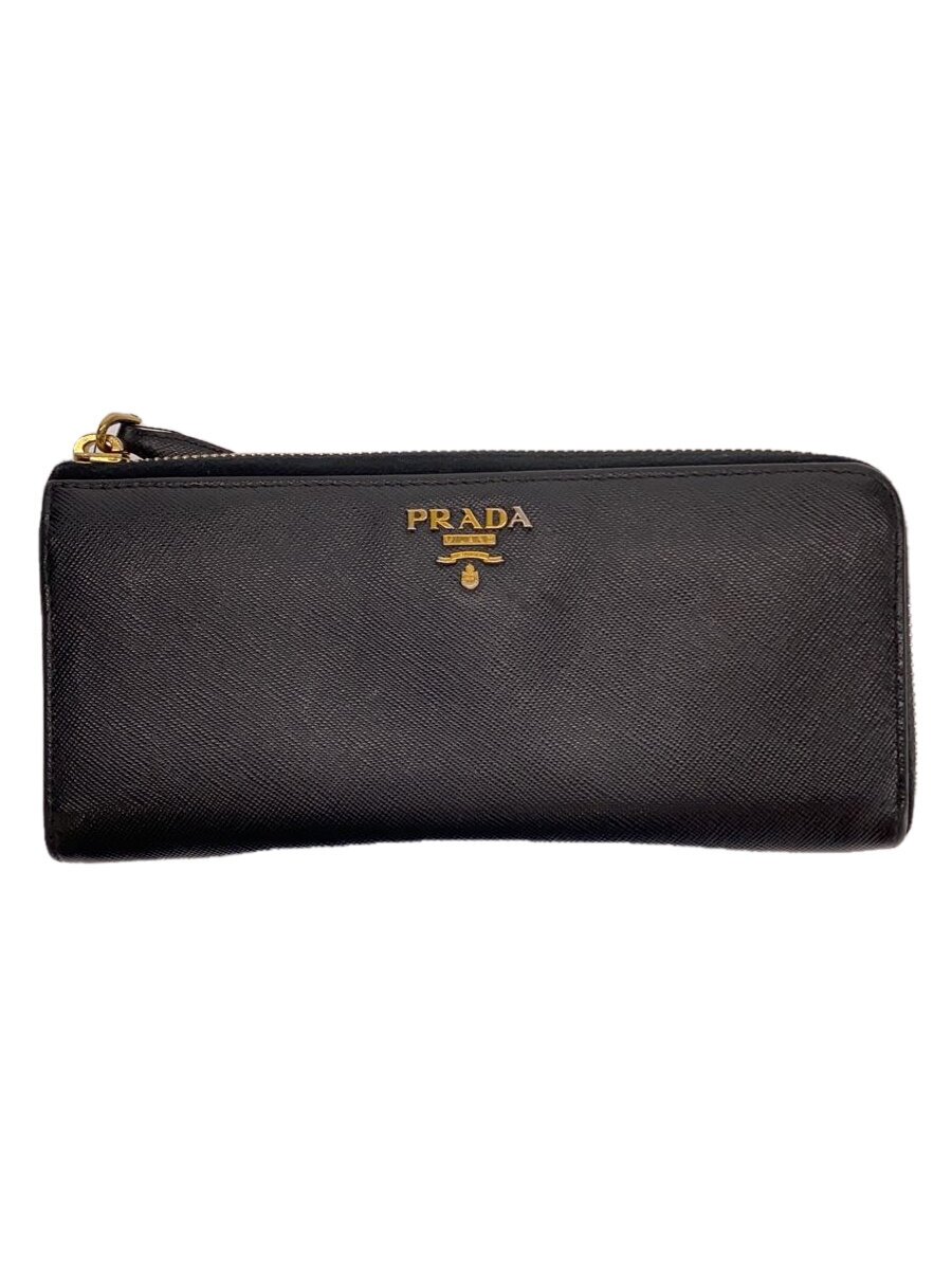 【中古】PRADA◆長財布/PVC/BLK/無地/レディース/サフィアーノ【服飾雑貨他】