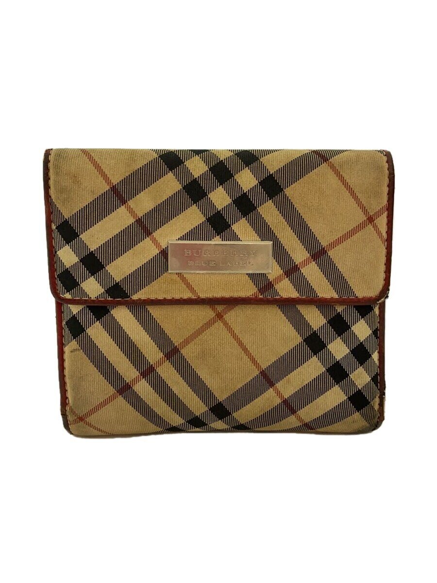 【中古】BURBERRY BLUE LABEL◆3つ折り財布/ナイロン/BEG/チェック/レディース/ZB402-802-43/状態考慮【服飾雑貨他】