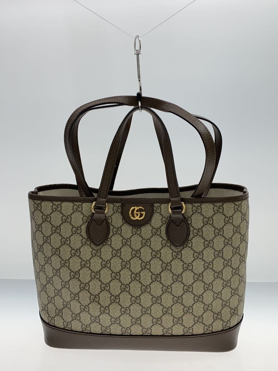 GUCCI - 【中古】GUCCI◆スモール トートバッグ_オフィディア/レザー/BRW/総柄【バッグ】