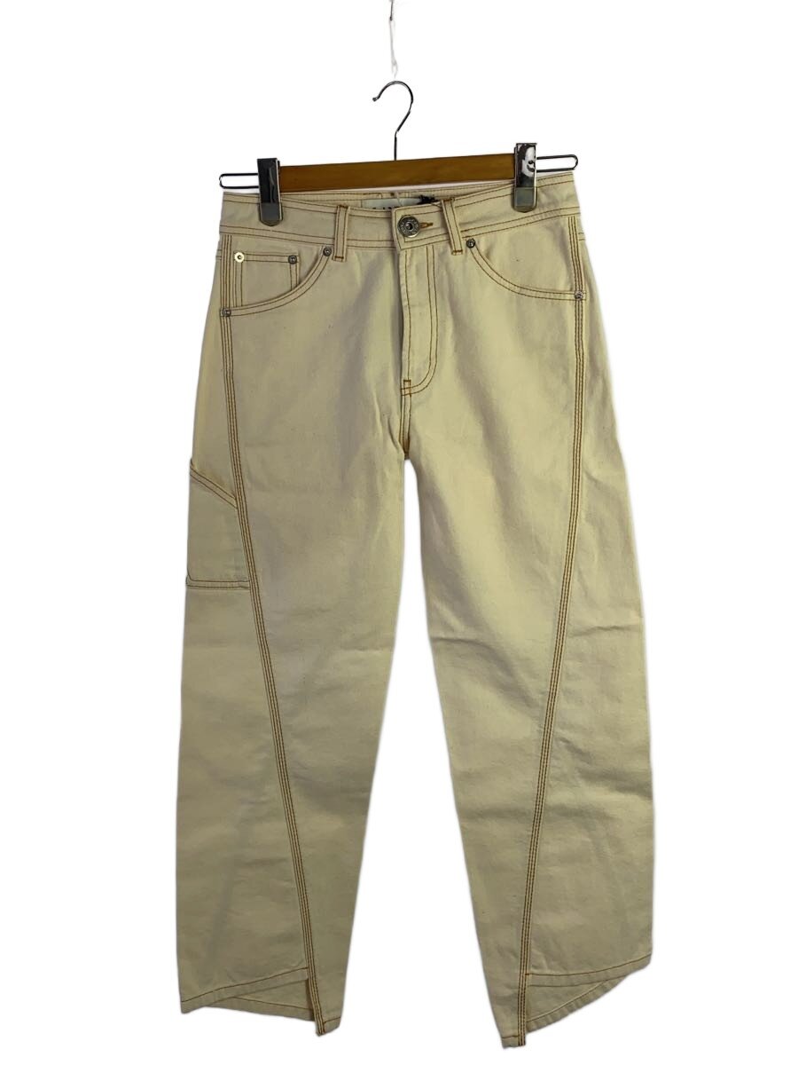 【中古】LANVIN◆19AW/ミッドライズワイドレッグトラウザー/34/コットン/CRM/無地【レディースウェア】