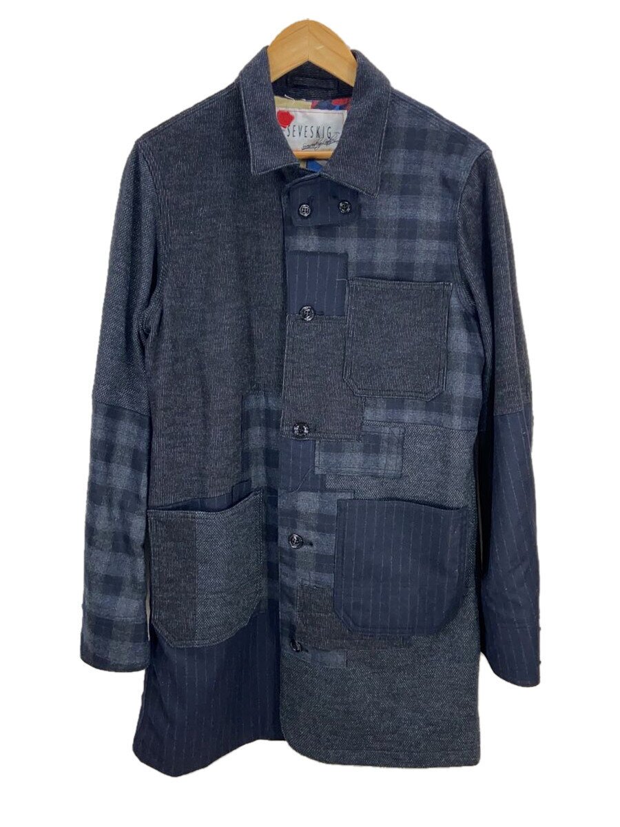 SEVESKIG◆WOOL PACHWORK SHOP COAT/M/コットン/BLK/jk-sv-na-1012