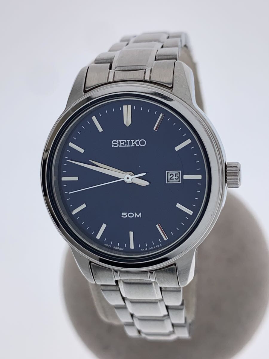 【中古】SEIKO◆クォーツ腕時計/アナログ/--/NVY/SLV【服飾雑貨他】