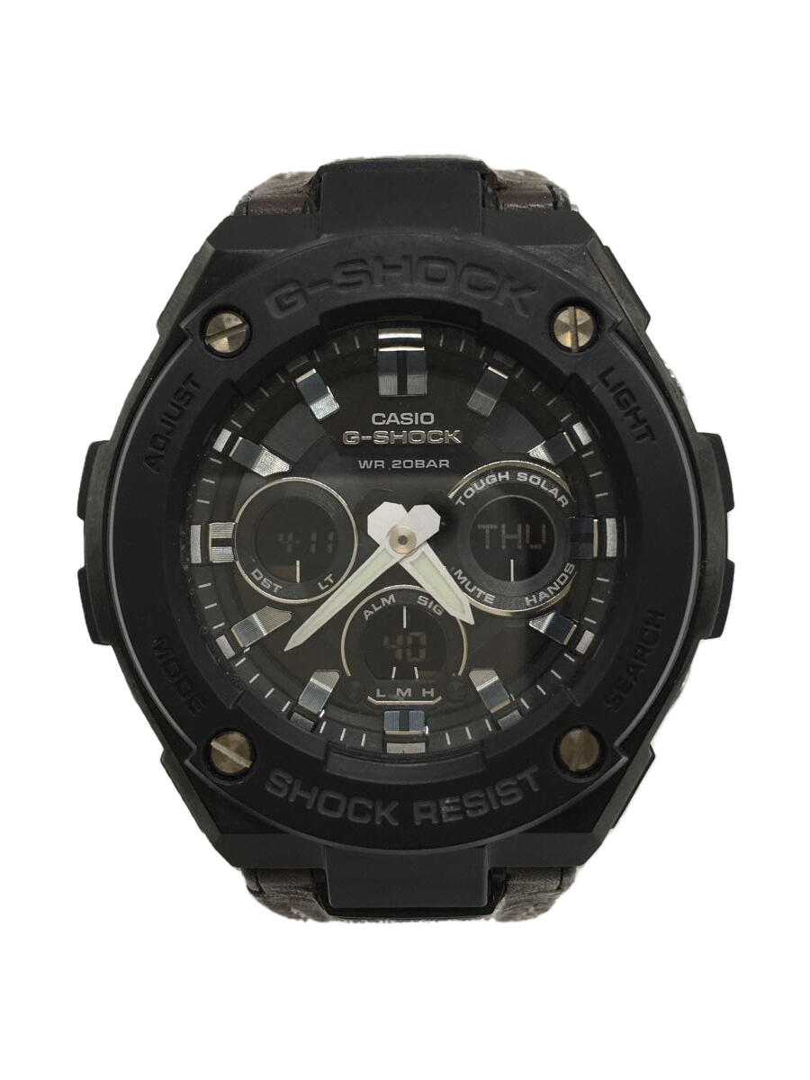 【中古】CASIO◆ソーラー腕時計/デジアナ/レザー/BLK/BRW/GST-S300G【服飾雑貨他】