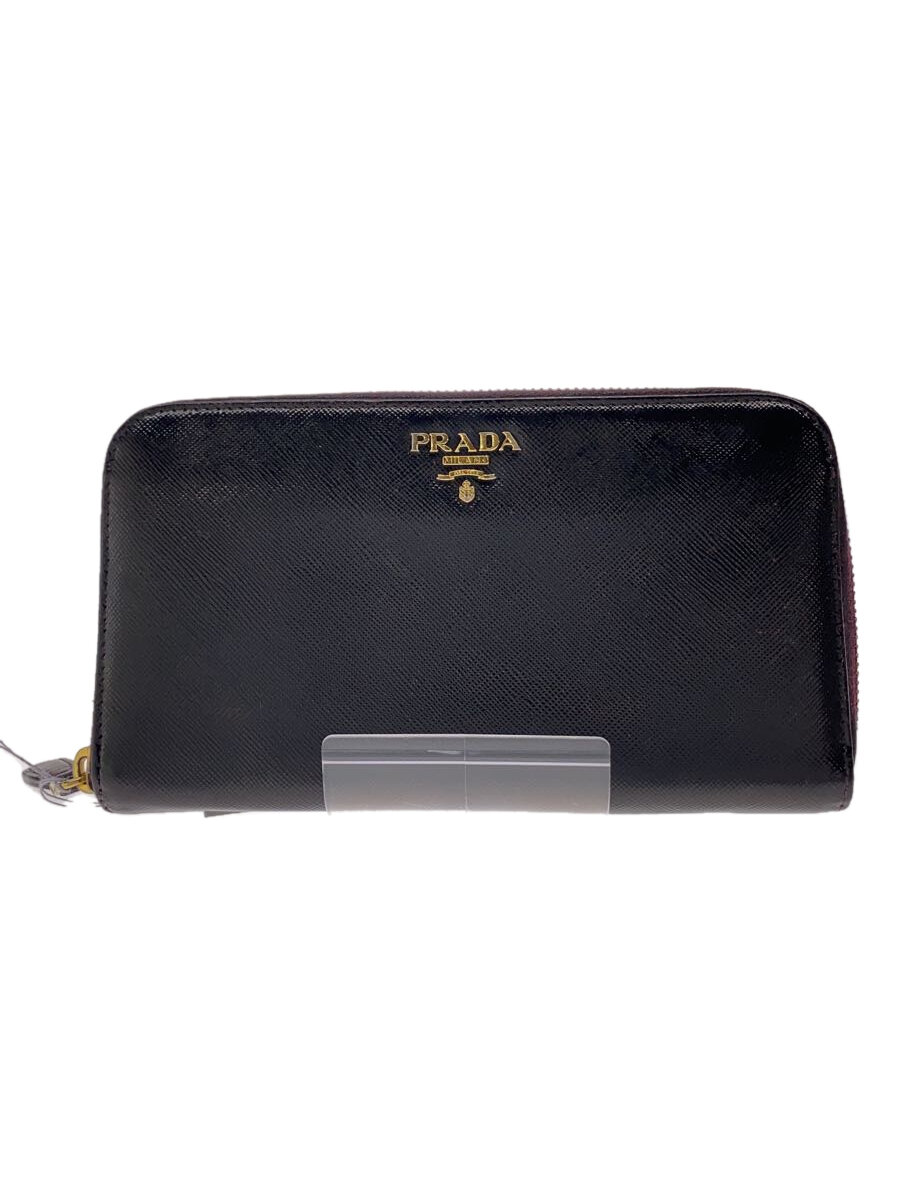【中古】PRADA◆サフィアーノ/ラウンドジップ/PVC/BLK/レディース/1M0506【服飾雑貨他】