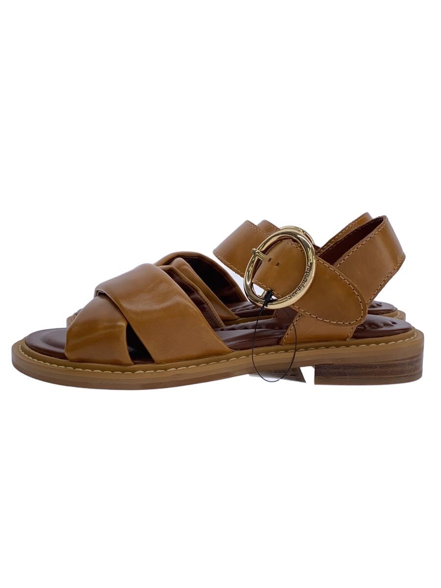 【中古】SEE BY CHLOE◆フラットクロスサンダル/サンダル/38/キャメル/レザー【シューズ】