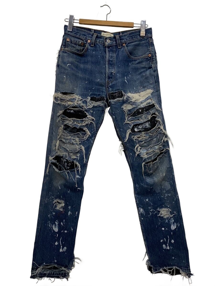 INNOCENCE NYC◆DESTROY LEATHER DENIM PANT/デストロイ/ボトム/30/デニム/INDELE01