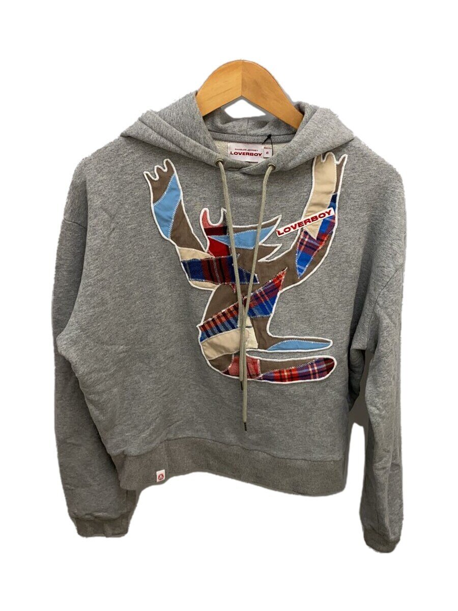 【中古】CHARLES JEFFREY LOVERBOY◆猫耳ショート丈パッチワークパーカー/S/コットン/GRY【メンズウェア】