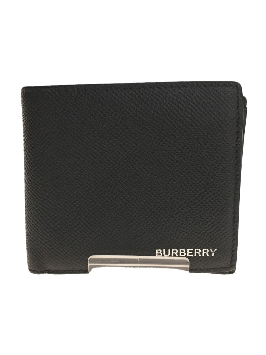 【中古】BURBERRY◆グレイニーレザー インターナショナル バイフォールドウォレット/2つ折財布/レザー/BLK/角擦【服飾雑貨他】