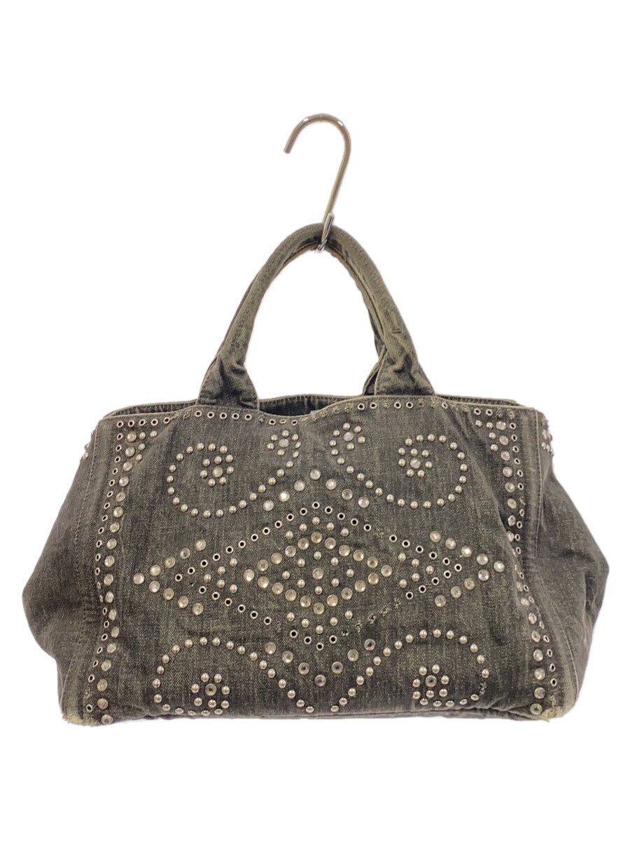 【中古】PRADA◆トートバッグ/デニム/NVY/ペーズリー【バッグ】
