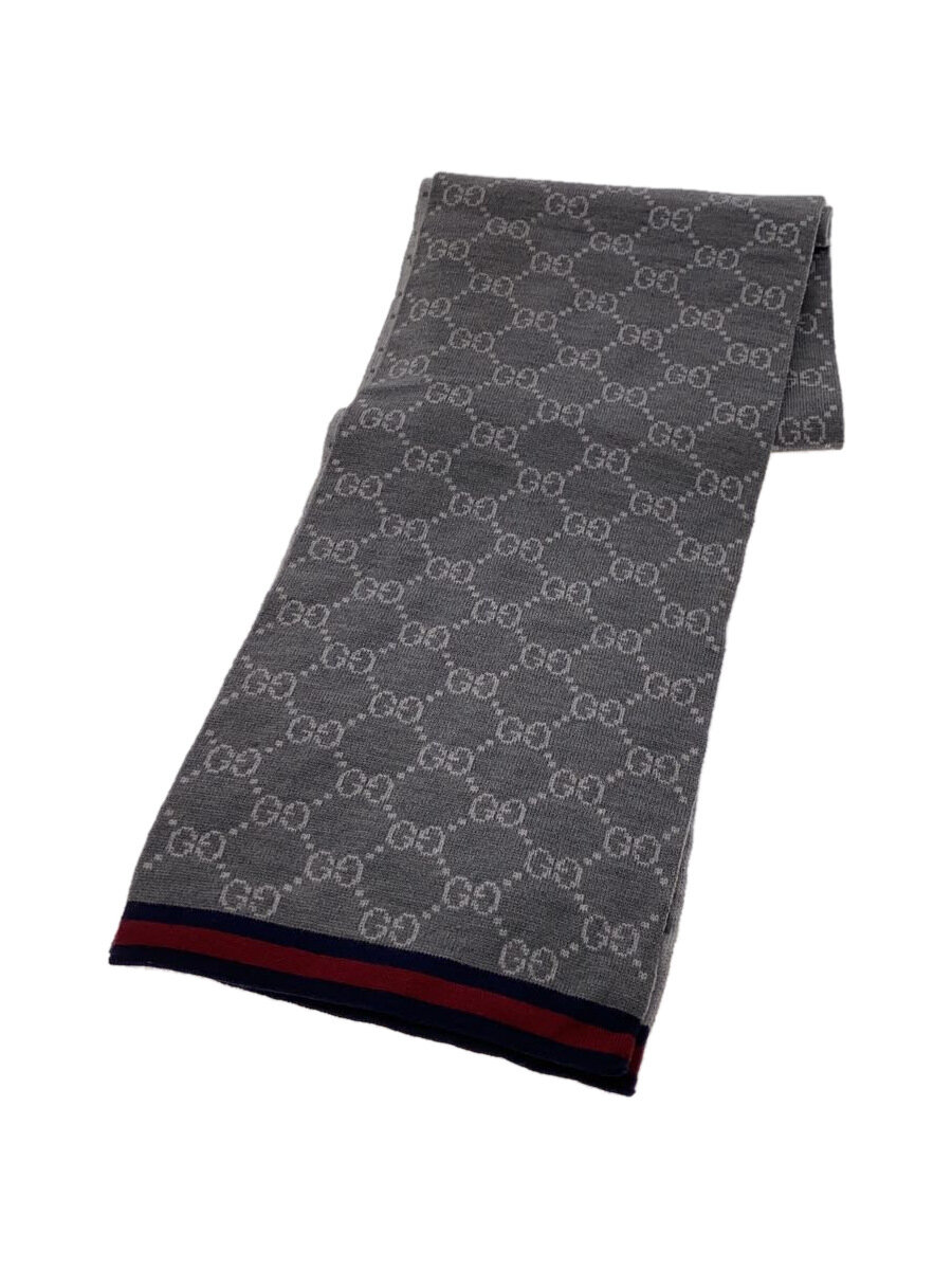 【中古】GUCCI◆マフラー/ウール/GRY/総柄/メンズ【服飾雑貨他】