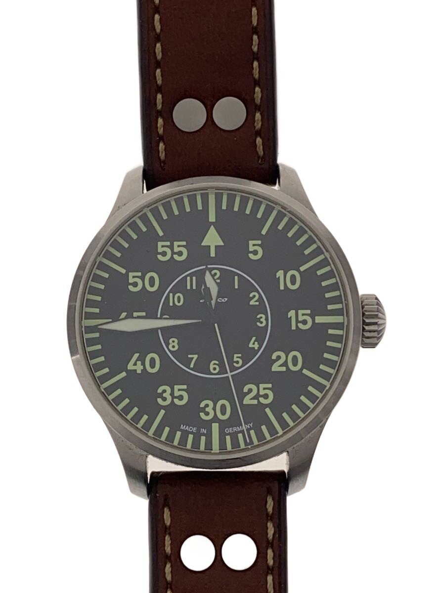 【中古】LACO/PILOT Zurich/自動巻腕時計/アナログ/レザー/BLK/BRW/SS【服飾雑貨他】