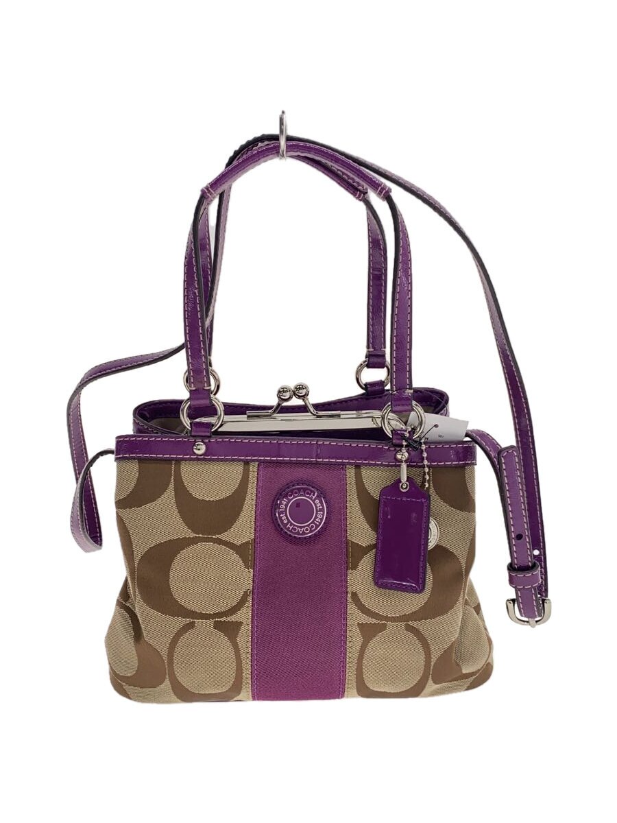 COACH - 【中古】COACH◆ハンドバッグ_シグネチャー_総柄/キャンバス/BRW/総柄【バッグ】