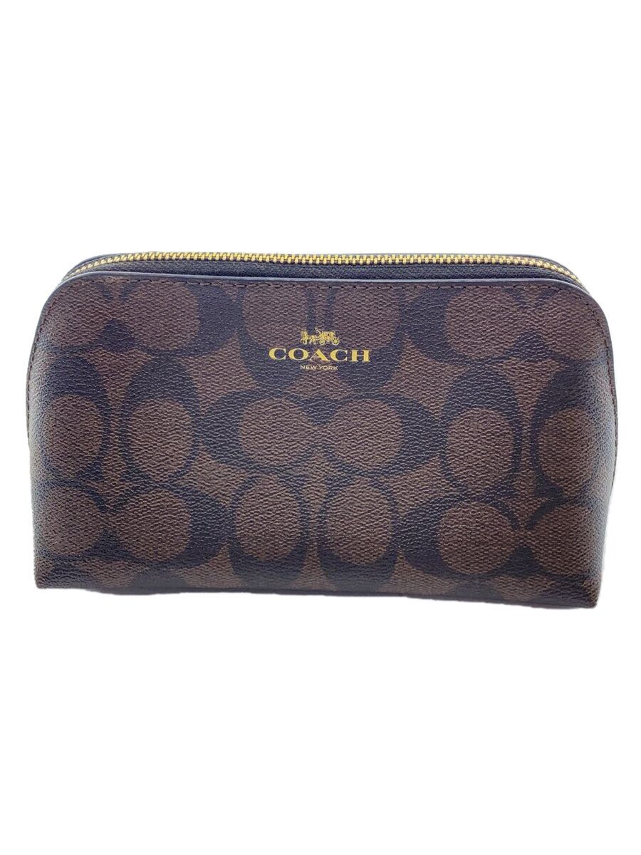 【中古】COACH◆ポーチ/PVC/BRW/総柄/シグネチャー/F53385【バッグ】