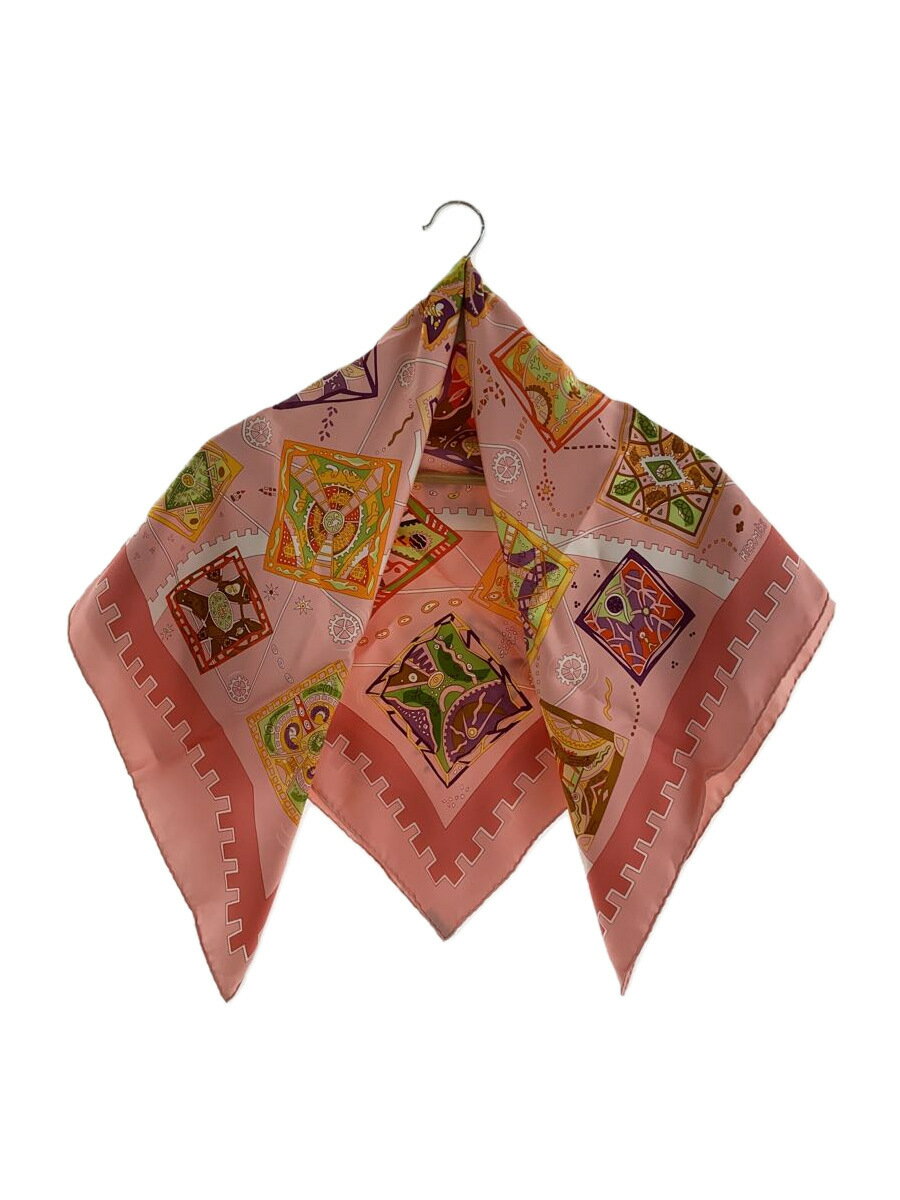 【中古】HERMES◆スカーフ/シルク/PNK/総柄/レディース【服飾雑貨他】