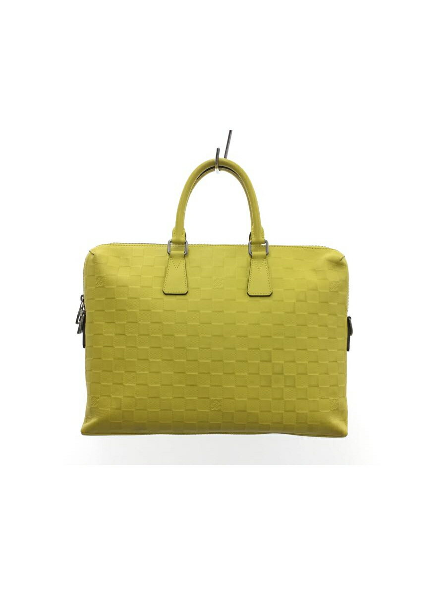 【中古】LOUIS VUITTON◆ポルト・ドキュマン・ジュール_ダミエ・アンフィニ_GRN/レザー/イエロー/ショルダー欠品【バッグ】