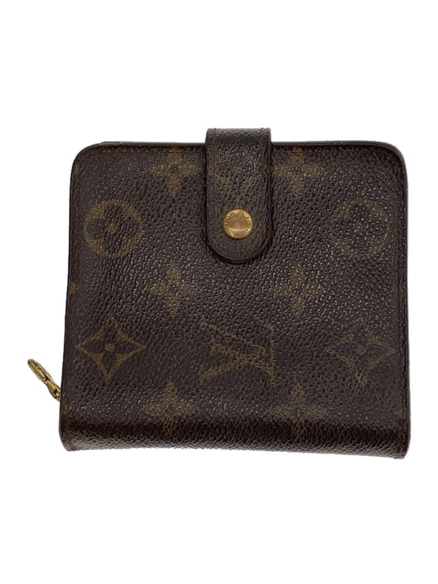 【中古】LOUIS VUITTON◆コンパクト・ジップ_モノグラム・キャンバス_BRW/PVC/BRW/レディース【服飾雑貨他】