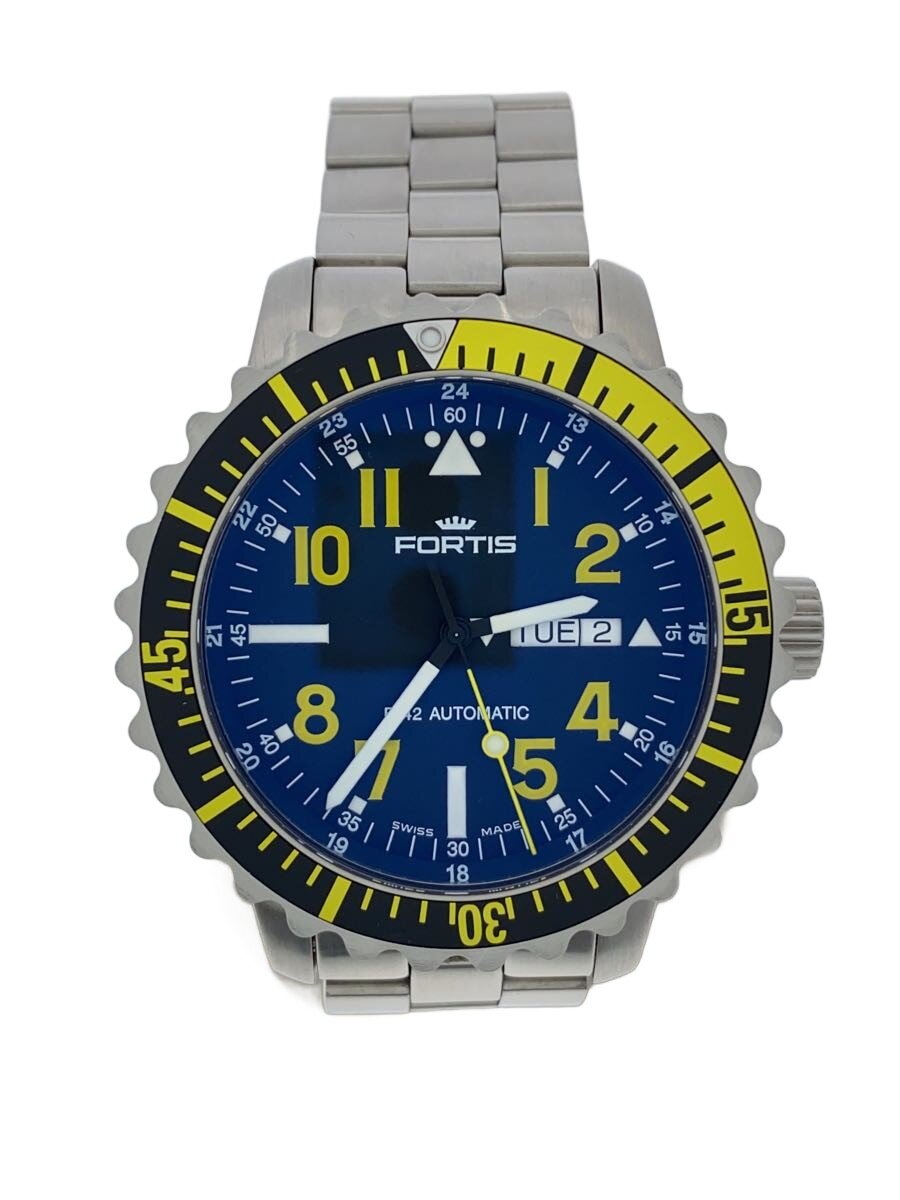 【中古】FORTIS◆自動巻腕時計/アナログ/--/ブラック/シルバー/フォルティス//【服飾雑貨他】