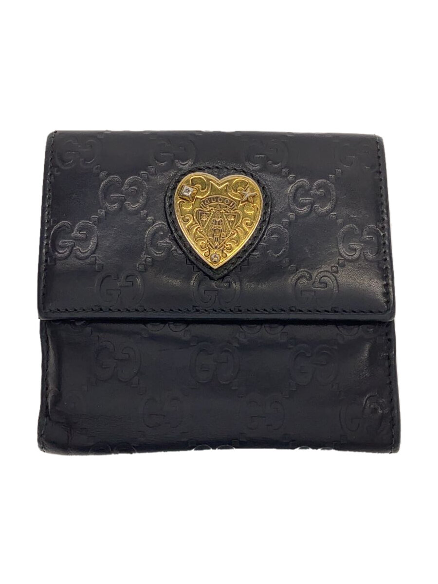 【中古】GUCCI◆2つ折り財布_グッチシマ/レザー/BLK/レディース【服飾雑貨他】