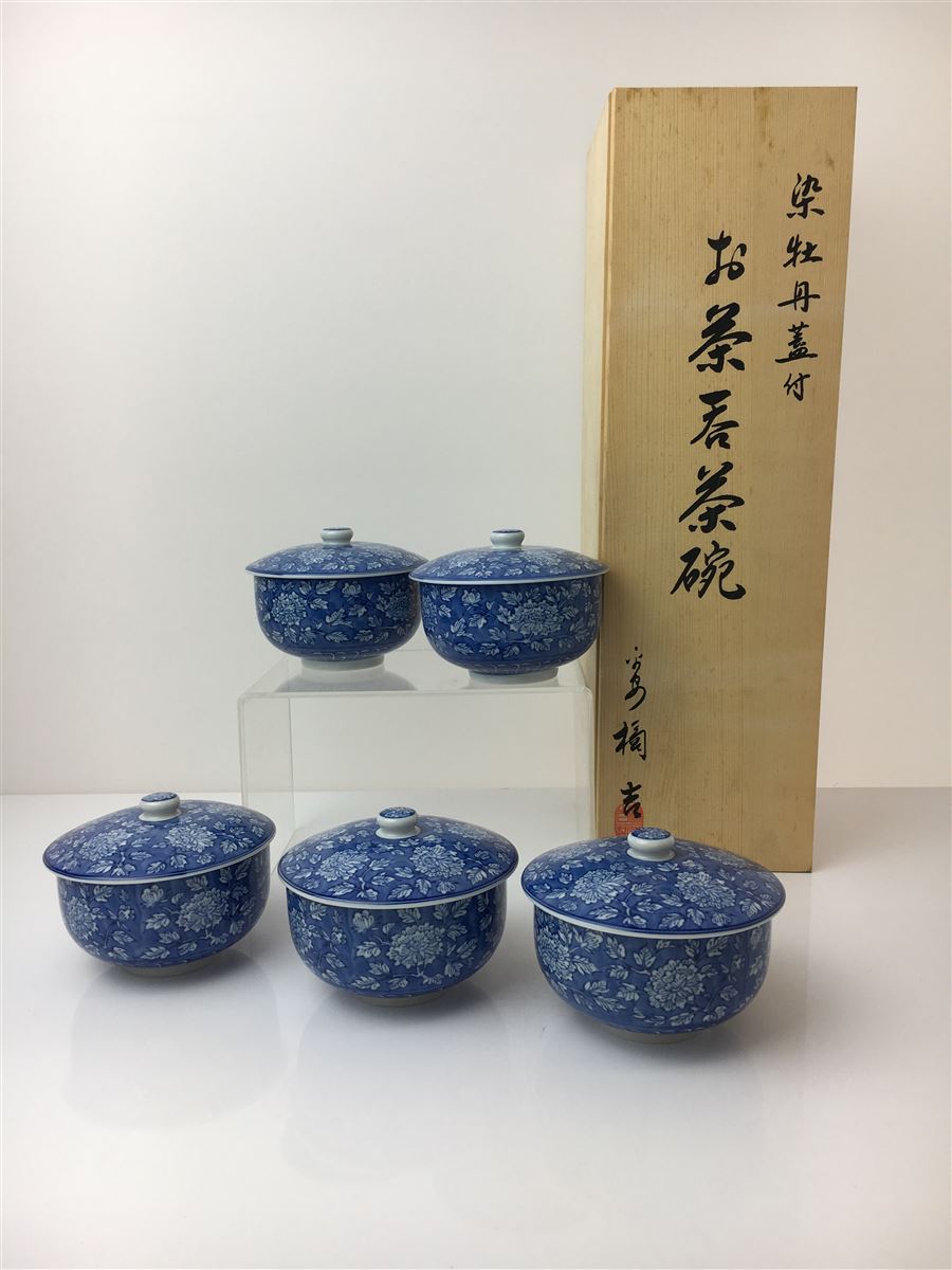 【中古】たち吉◆染牡丹/蓋付お茶