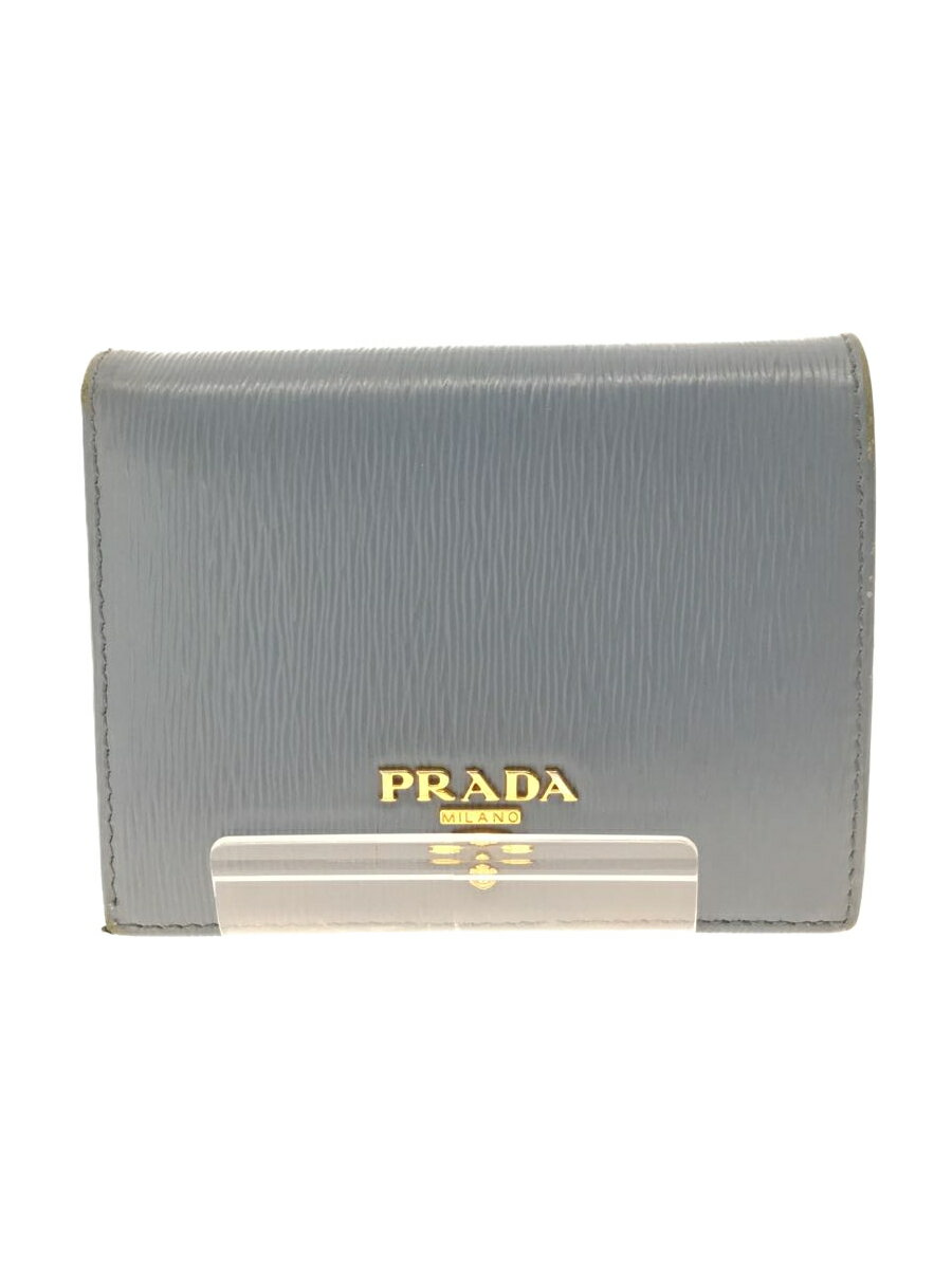 【中古】PRADA◆2つ折り財布/--/BLU/無地/レディース/サフィアーノ/角スレアリ【服飾雑貨他】