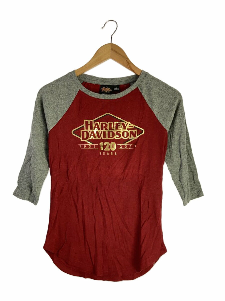 【中古】HARLEY DAVIDSON◆7分袖カットソー/XS/コットン/RED【レディースウェア】