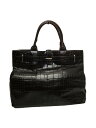 【中古】FURLA◆型押し/トートバッグ/レザー/BLK/無地/F3401【バッグ】