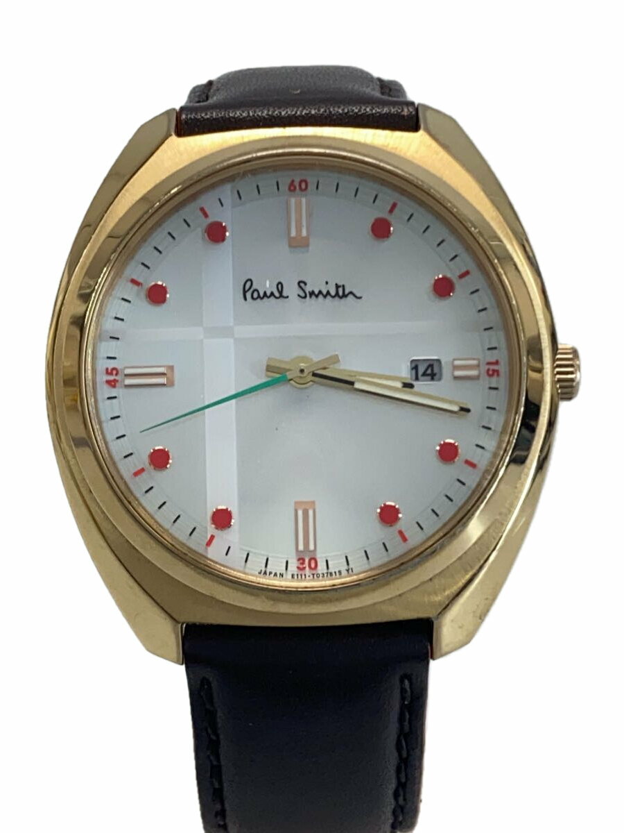 【中古】Paul Smith◆ソーラー腕時計/アナログ/レザー/WHT/BRW/SS/E111-T025188【服飾雑貨他】