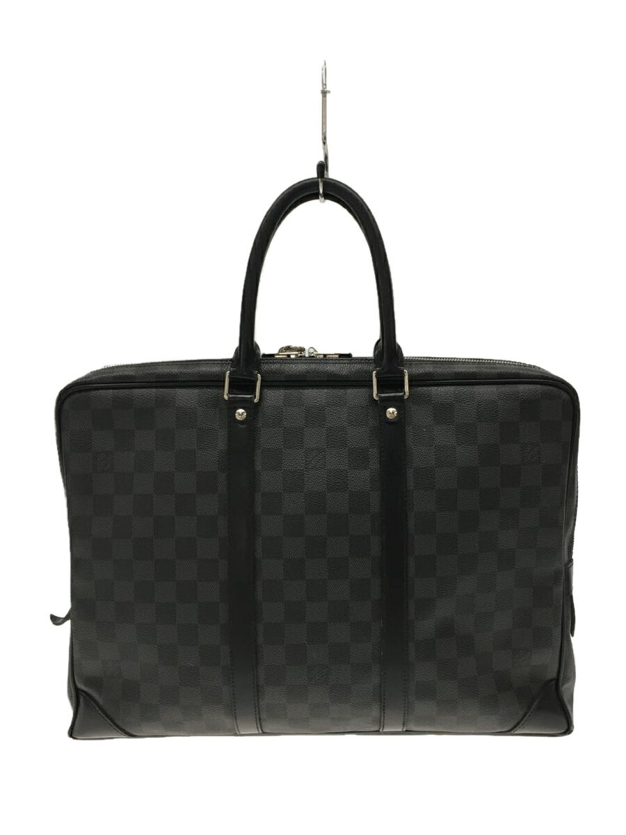 【中古】LOUIS VUITTON◆ポルトドキュマン・ヴォワヤージュ_ダミエ・グラフィット_BLK/PVC/BLK【バッグ】