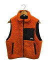 【中古】STUSSY◆SHERPA REVERSIBLE VEST/フリースベスト/S/ポリエステル/オレンジ【メンズウェア】