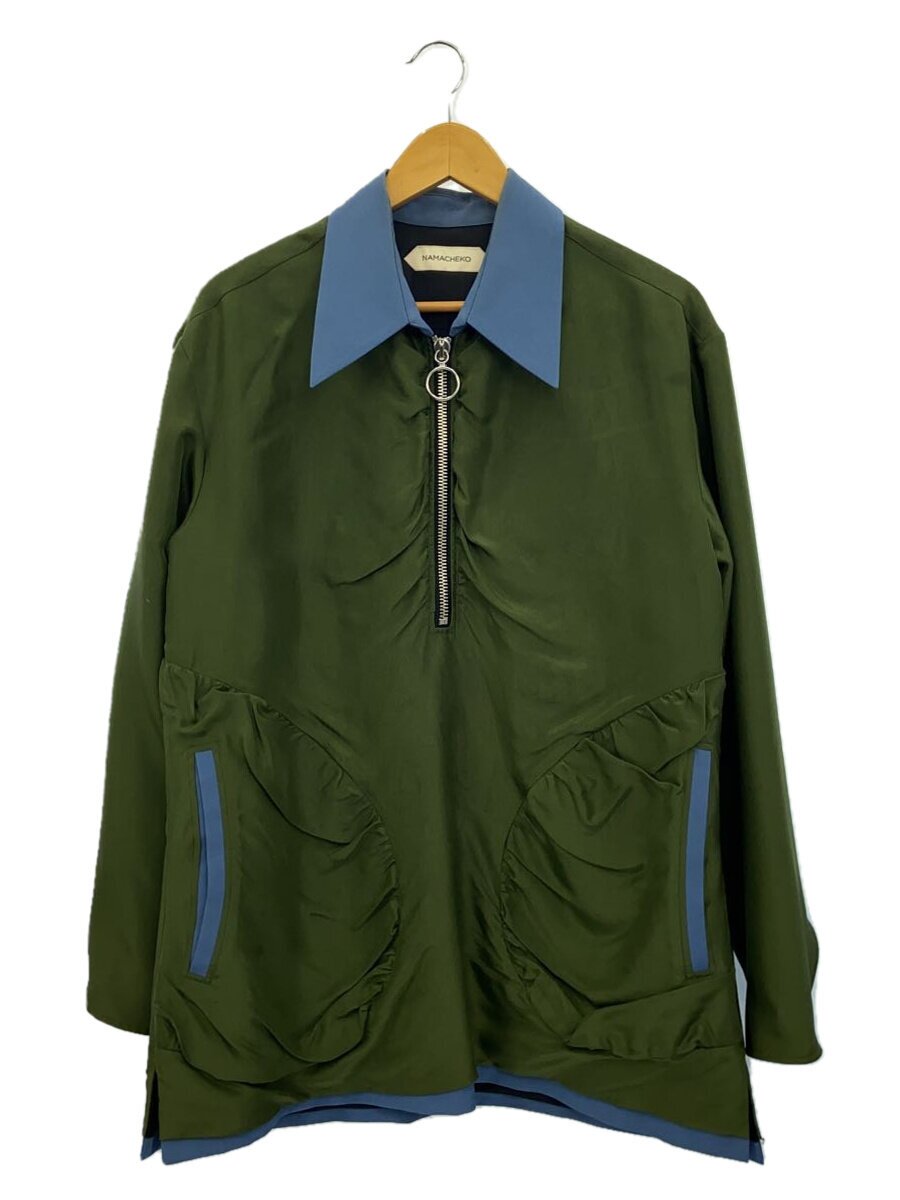 NAMACHEKO◆SARGON OVERSHIRT/シルクハーフジップジャケット/ジャケット/XS/グリーン/無地
