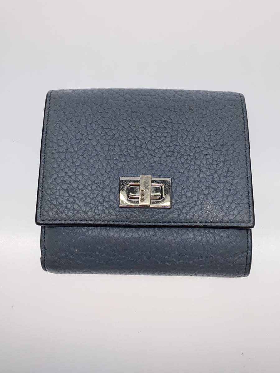 【中古】FENDI◆2つ折り財布/レザー/BLU/レディース【服飾雑貨他】