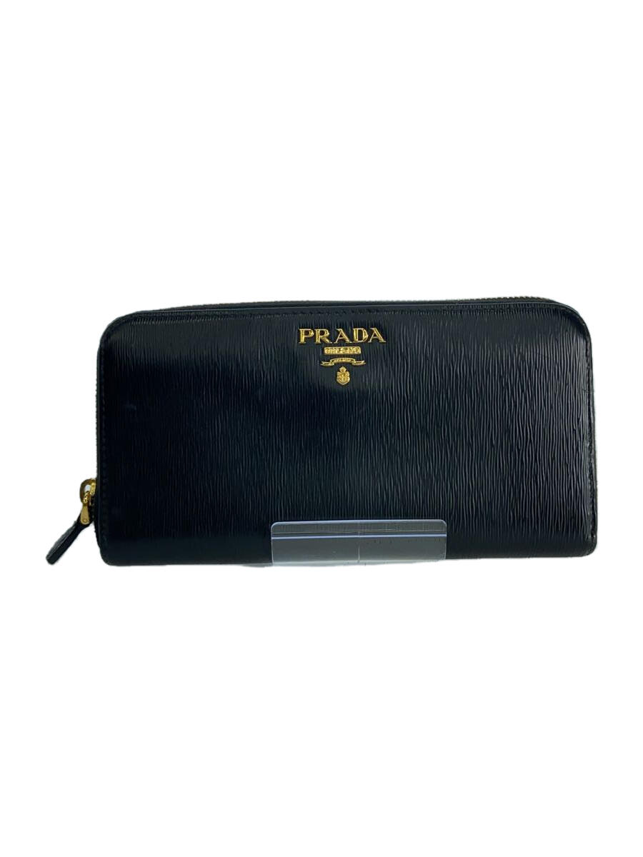 【中古】PRADA◆長財布/レザー/BLK/レディース