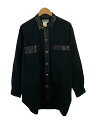 【中古】yohji yamamoto POUR HOMME◆80s/丸文字/レザー切替/長袖シャツ/M/ウール/BLK【メンズウェア】