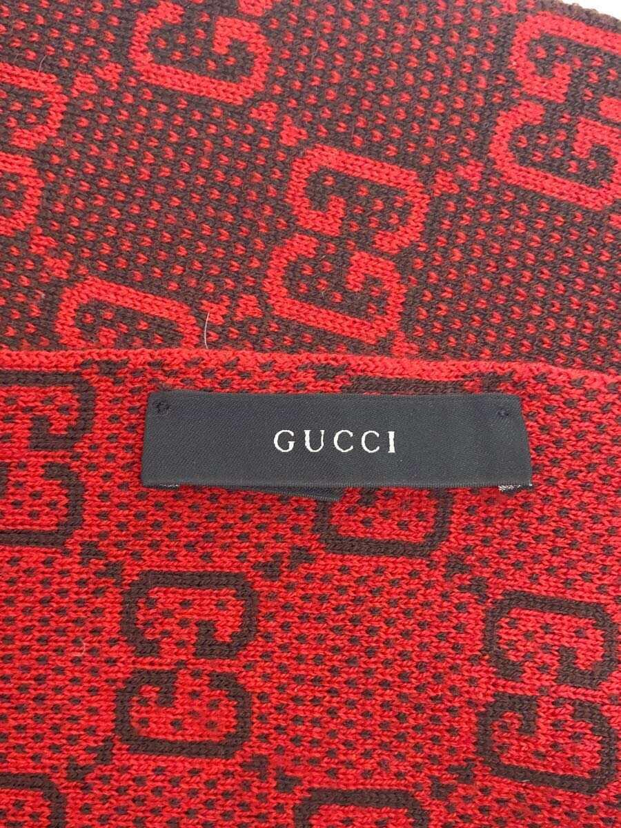 【中古】GUCCI◆マフラー/ウール/RED/総柄/レディース【服飾雑貨他】 2