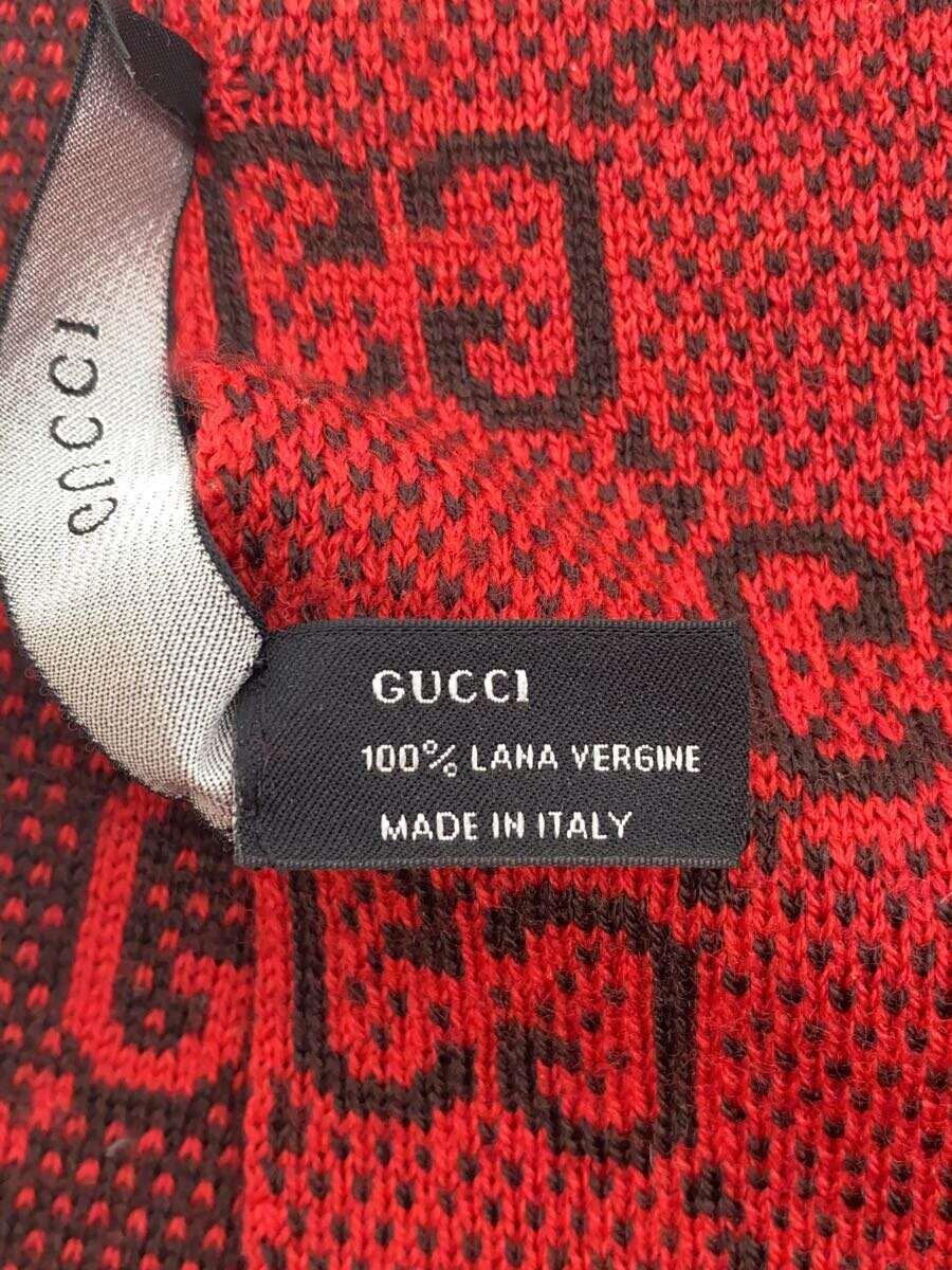 【中古】GUCCI◆マフラー/ウール/RED/総柄/レディース【服飾雑貨他】 3