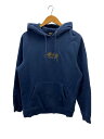 【中古】STUSSY◆プルオーバーパーカー/イエローロゴ刺繍/S/コットン/BLU【メンズウェア】