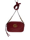 【中古】GUCCI◆チェーン・ショルダーバッグ_GGマーモント_キルティング/レザー/レッド/無地【バッグ】