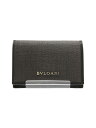 BVLGARI◆カードケース/キャンバス/GRY/メンズ/32588/メタルロゴ/ヘンリーボーン柄/