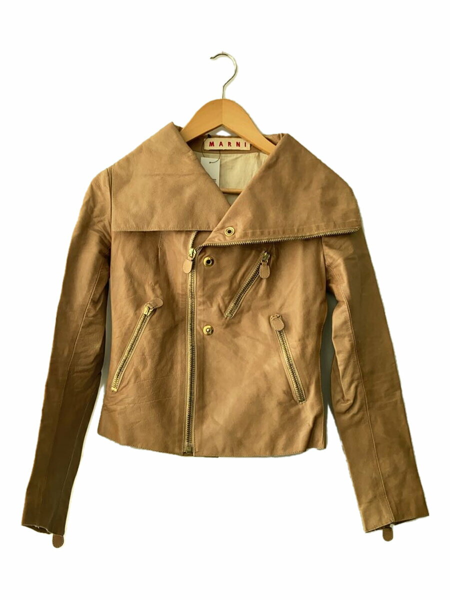 【中古】MARNI◆レザージャケット・ブルゾン/38/レザー/ブラウン//【レディースウェア】