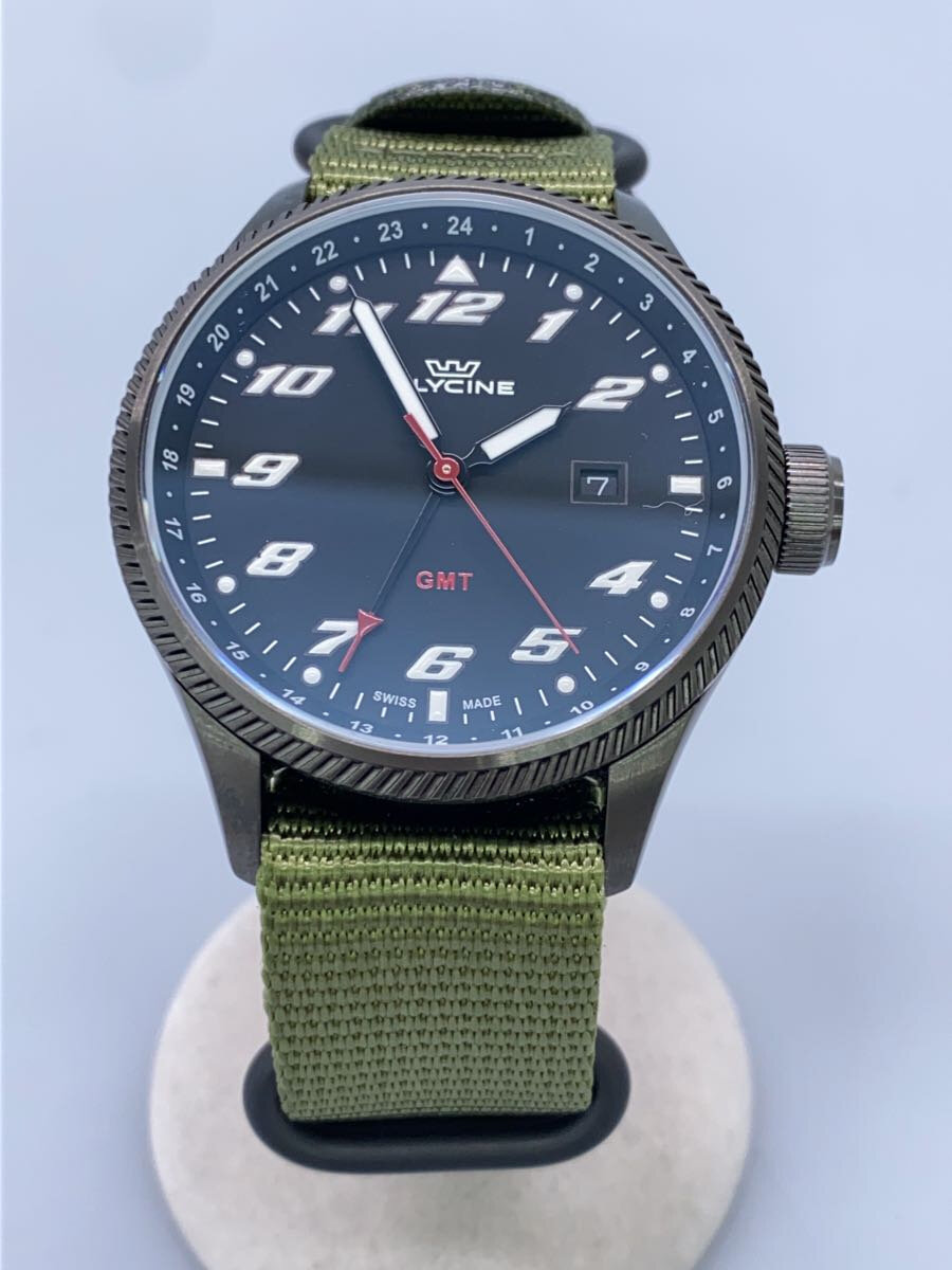 【中古】GLYCINE/GMT/クォーツ腕時計/アナログ/BLK/KHK/GL1006【服飾雑貨他】