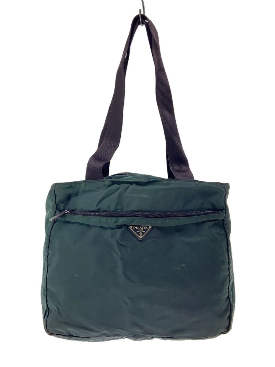 【中古】PRADA◆三角プレート/トートバッグ/ナイロン/GRN/無地【バッグ】