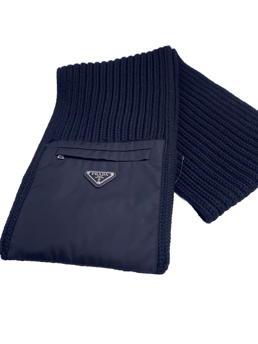 【中古】PRADA◆トライアングルロゴ/Re-Nylon/マフラー/ウール/BLK/レディース/UMS354 S202 1WT0【服飾雑貨他】