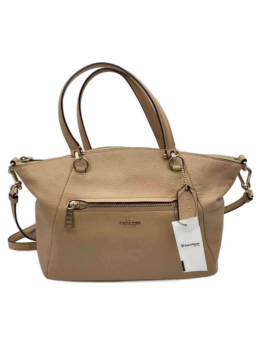 COACH - 【中古】COACH◆ハンドバッグ_ペブルド_オールレザー/レザー/BEG【バッグ】