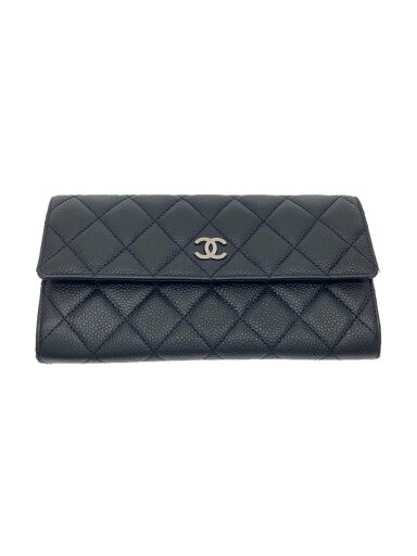 【中古】CHANEL◆長サイフ_マトラッセ_ラムスキン_フラップ_ココマーク_BLK/羊革/BLK/レディース【服飾雑貨他】 【中古】CHANEL◆長サイフ_マトラッセ_ラムスキン_フラップ_ココマーク_BLK/羊革/BLK/レディース【服飾雑貨他】