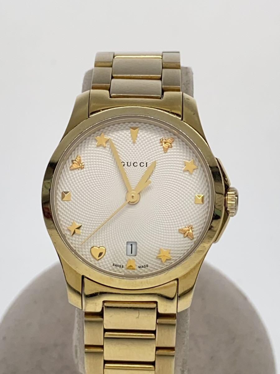 GUCCI - 【中古】GUCCI◆グッチ/クォーツ腕時計/アナログ/ステンレス/WHT/GLD/SS/126.5【服飾雑貨他】