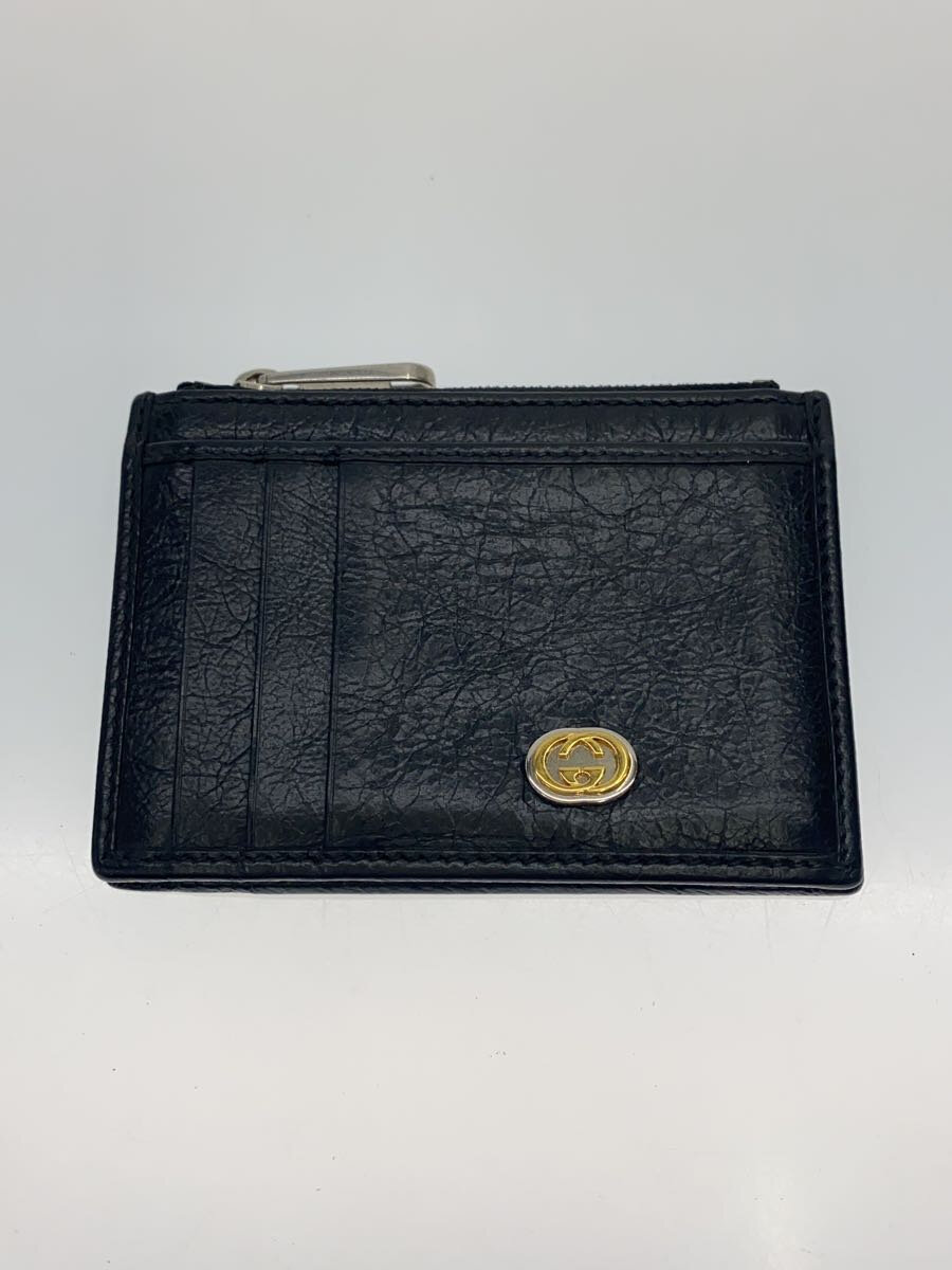 【中古】GUCCI◆インターロッキングG/カードケース/レザー/BLK/メンズ/597672【服飾雑貨他】