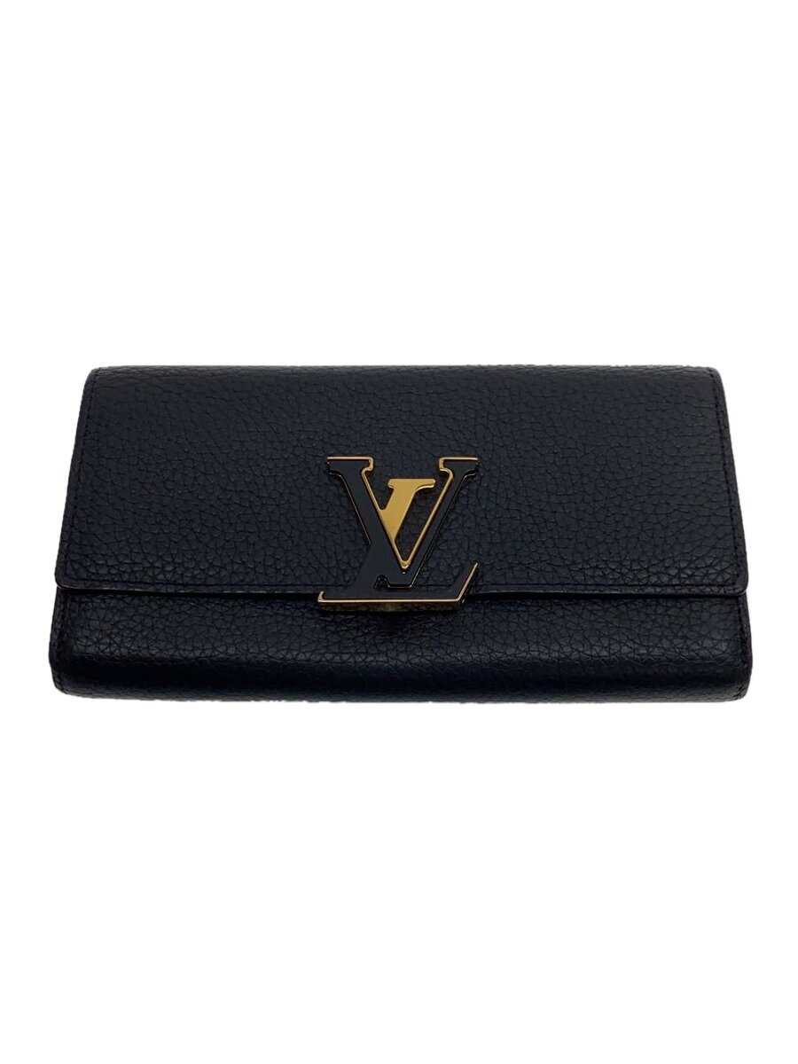 【中古】LOUIS VUITTON◆ポルト・フォイユ・カプシーヌ_パルナセア_BLK/レザー/BLK/レディース//【服飾雑貨他】
