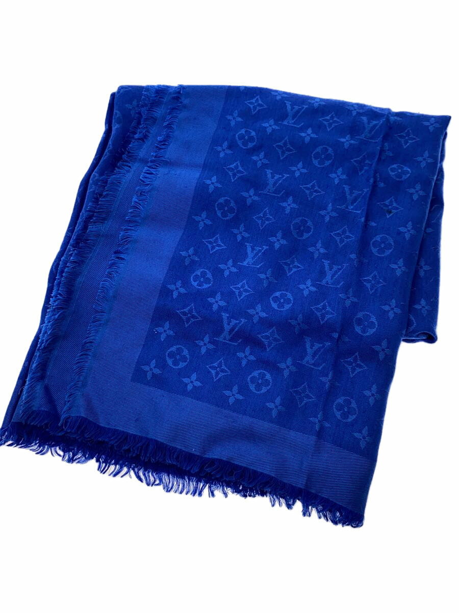 【中古】LOUIS VUITTON◆ショール・モノグラム_モノグラム_BLU/シルク/BLU/レディース【服飾雑貨他】